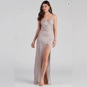 Windsor Formal High Slit Blush Glitter Dress – Size M ✨